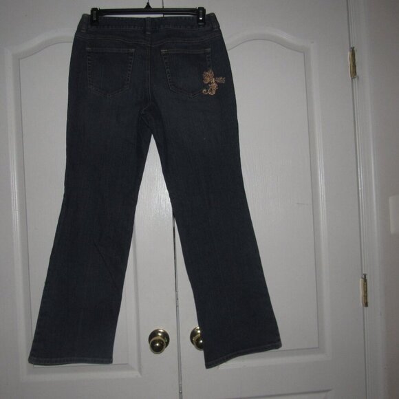 ANN TAYLOR LOFT Medium Wash Gold Embroidery Bootleg Jeans Size 10 - Picture 3 of 5
